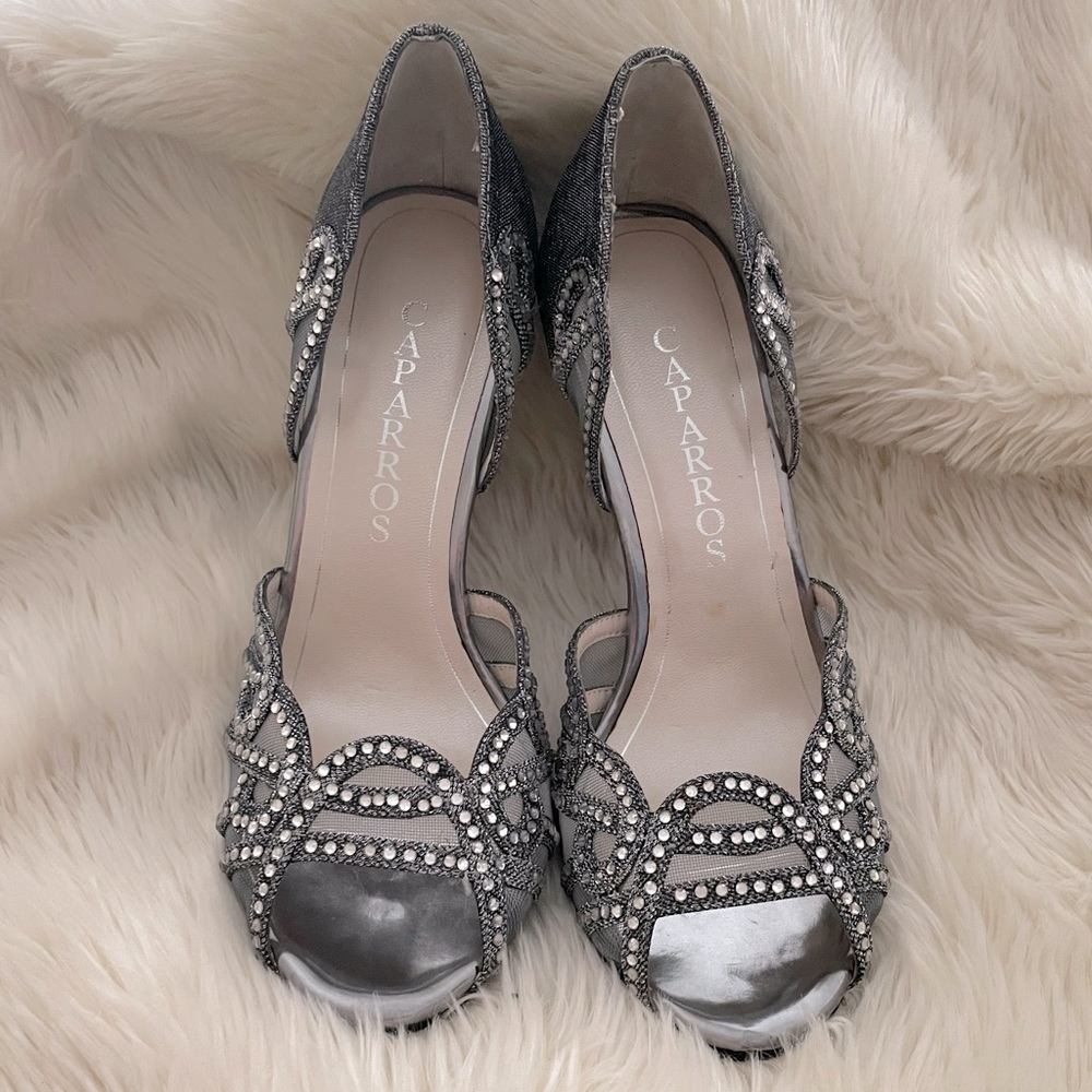 🆕 Caparros | Open Toe Silver Glamorous Heel